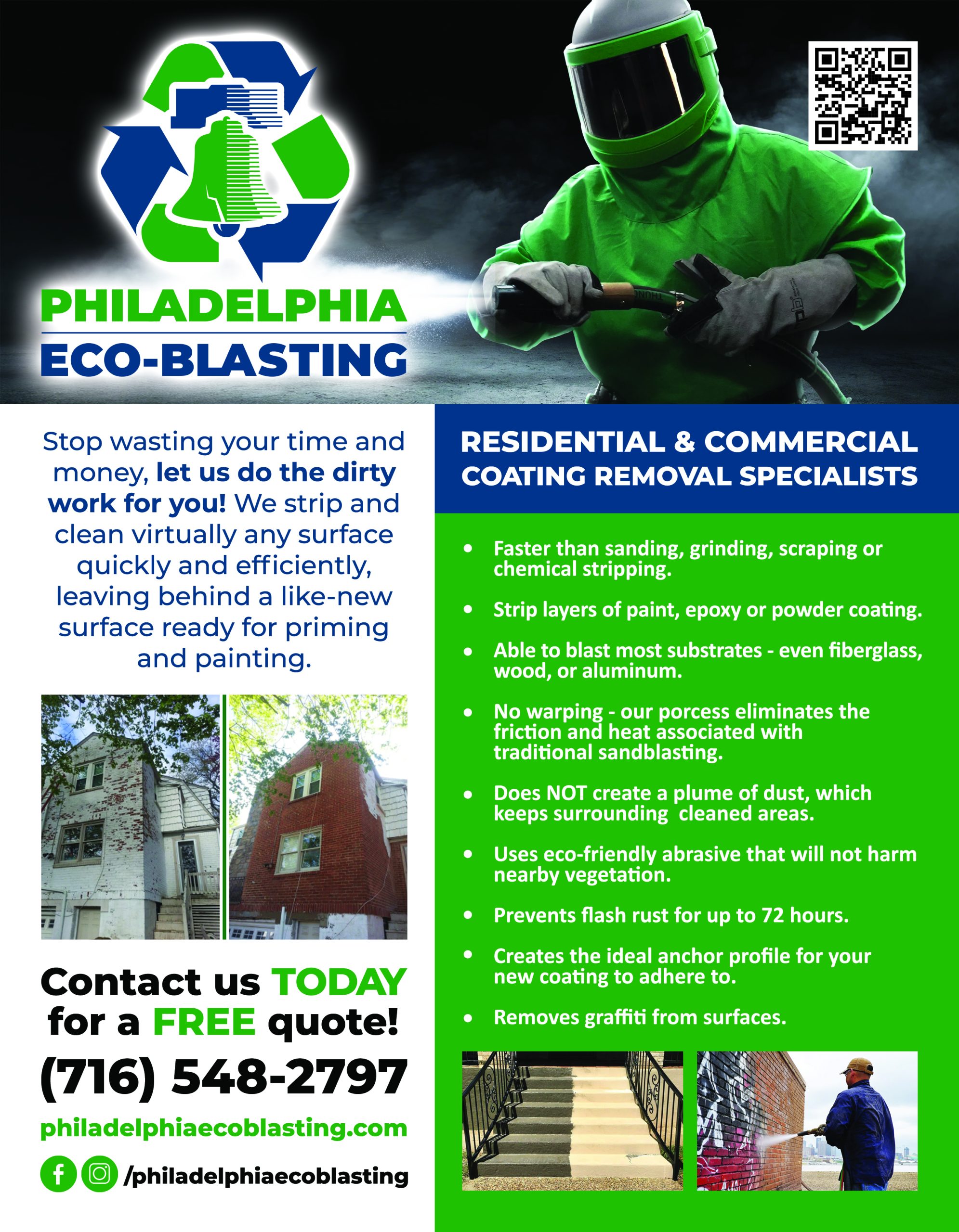 Philadelphia Eco-Blasting residential & commercial coating removal flyer