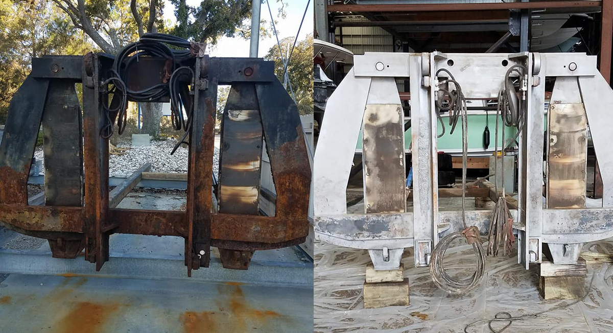 Industrial equipment before and after dustless blasting